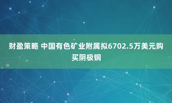 财盈策略 中国有色矿业附属拟6702.5万美元购买阴极铜